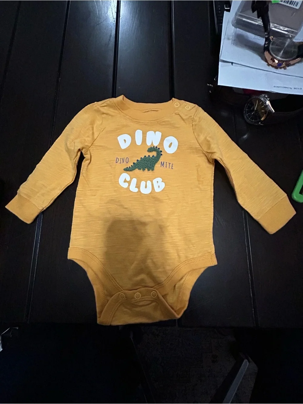 Garanimals Mustard Dino Club Long-Sleeve One-Piece Bodysuit